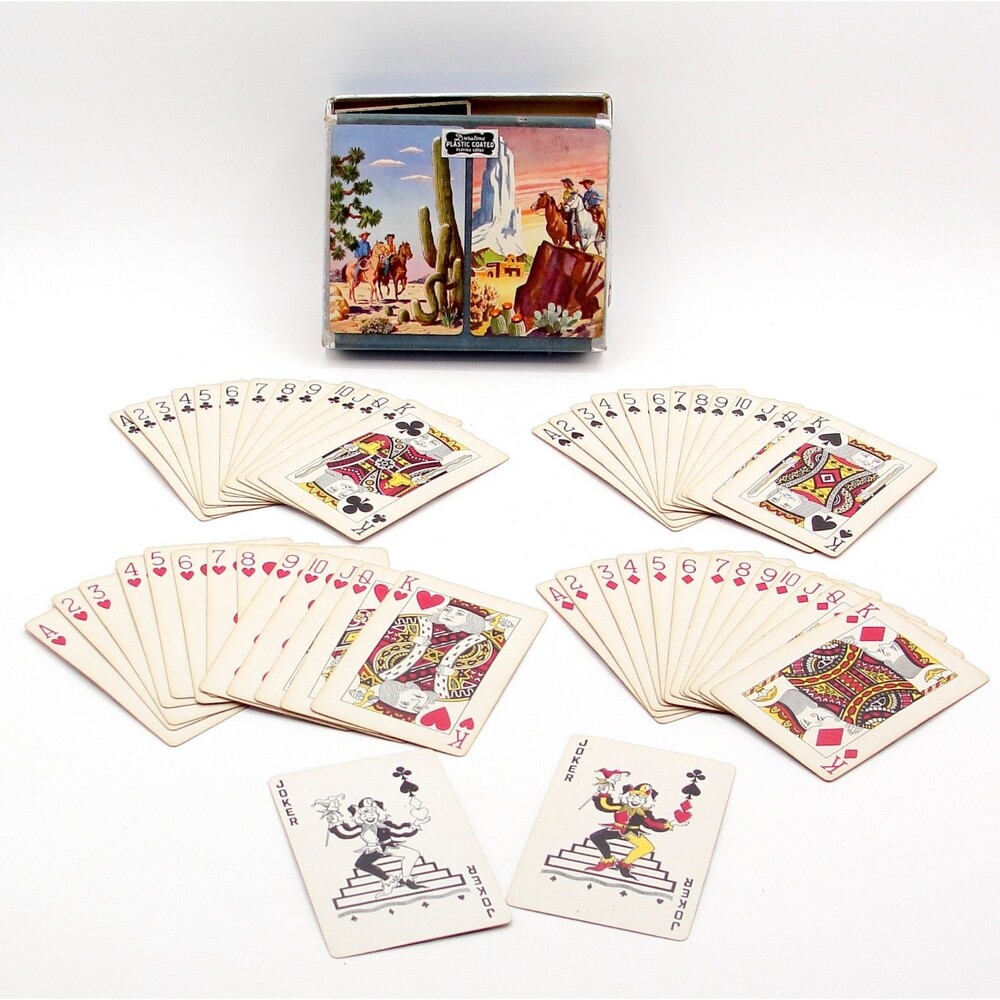 Vintage Arrco Duratone Playing Cards 2 Deck Western Cowboy Horses Cactus Desert